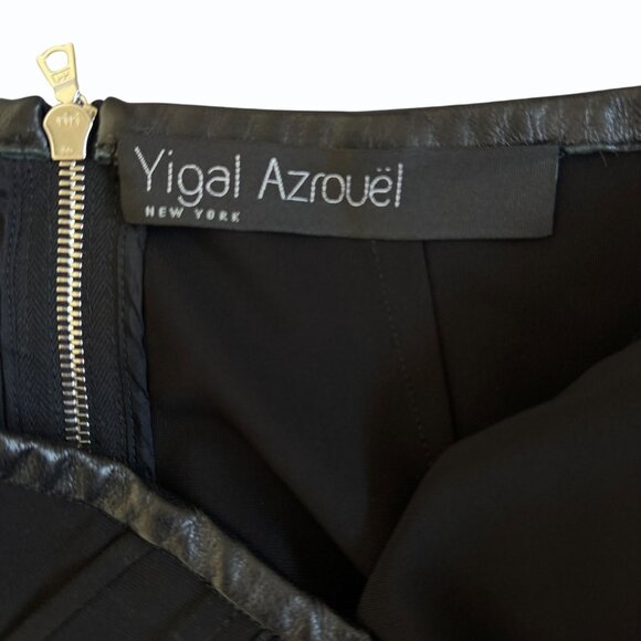 Yigal Azrouël Leather Trim Mini Skirt Size 6 Exposed Zippers Edgy Office Siren - Picture 10 of 11